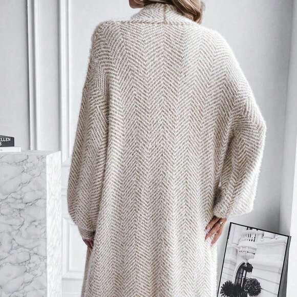 Khaki Casual Womens Drop Shoulder Open Front Cardigan - Picture 3 of 5